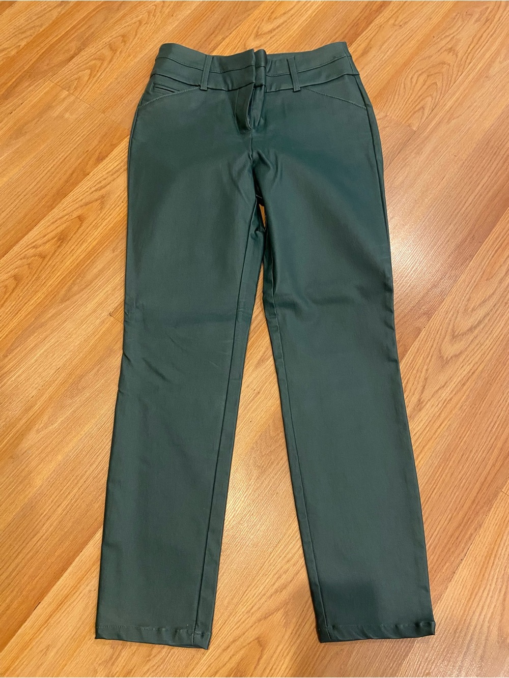 Dark Green Straight Leg Vegan Leather Dress Pants